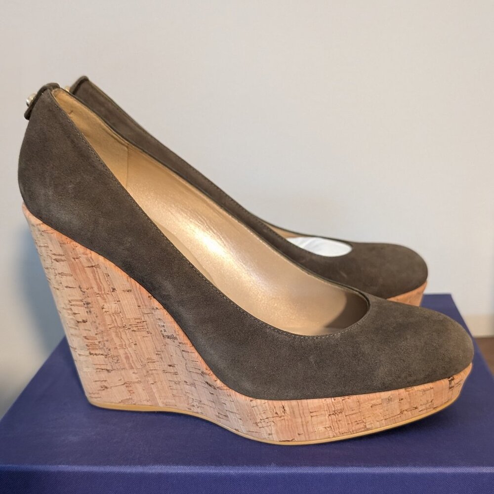 Stuart Weitzman Corkswoon Suede Heels Loden 11.5 M